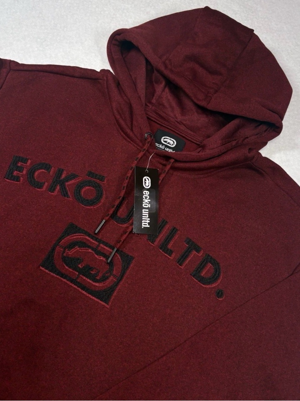 Ecko Unlimited Men's Maroon Crewneck Hoodie with Raised Logo